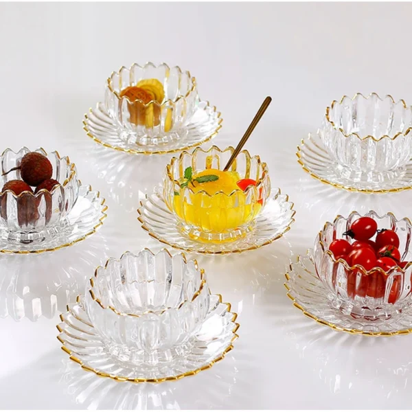 European Style Glass Bowl Delicate Flower Type Fruit Plate Dessert Salad Bowl Table Candy Dried Fruit Snack Tray Ice Cream Cup - Image 2