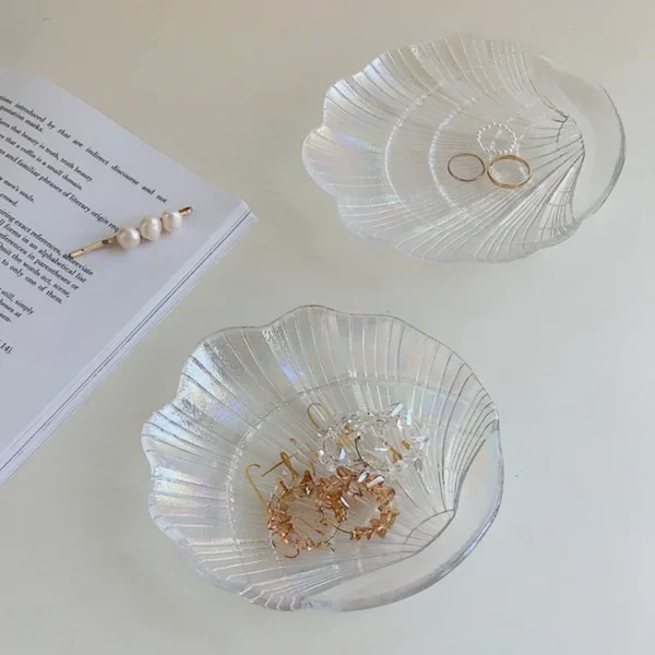 Mermaid Shell Glass Plate Dish Small Jewelry Storage Tray Necklace Ear studs Earring Containers Decoration Gift for Girls Plates