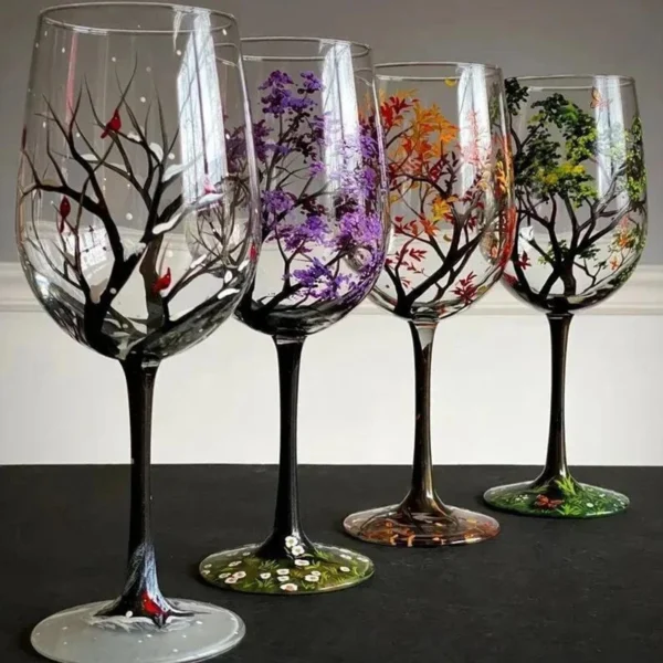 Four Seasons Trees Wine Glasses Goblet Printed Glass Cup For Wine Beer Cocktail Large Capacity Glass Cup Barware Set Wine Glass - Image 3