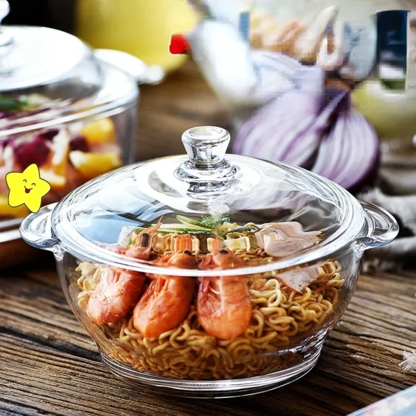 Transparent Pyrex Pot Large Household Soup Bowl with Lid Salad Bowl Microwave Oven Special Utensil Heating Instant Noodle Bowl - Image 5