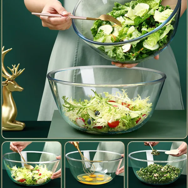 4.45ml Large Capacity Glass Bowl Noodle Soup 27cm Salad Mixing Bowls Egg Beater Storage Food Container Kitchen Microwavable - Image 2