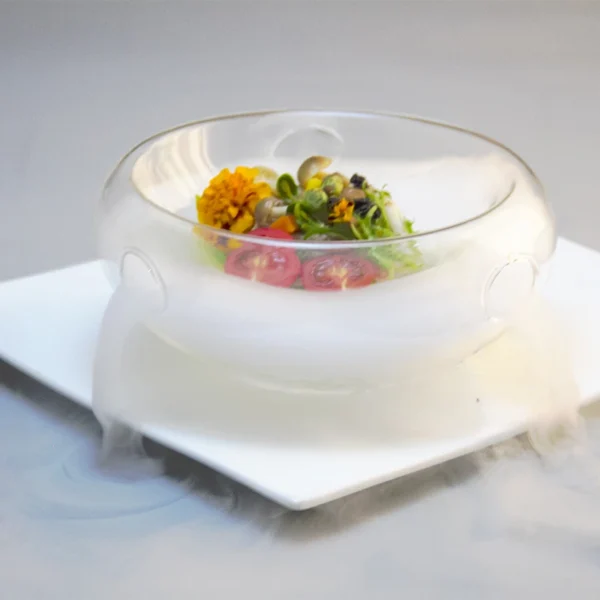 Heat Resistant Transparent Double Glass Bowl Fruit Salad Bowl Creative Hotel Specialty Dry Ice Bowl Kitchen Tableware