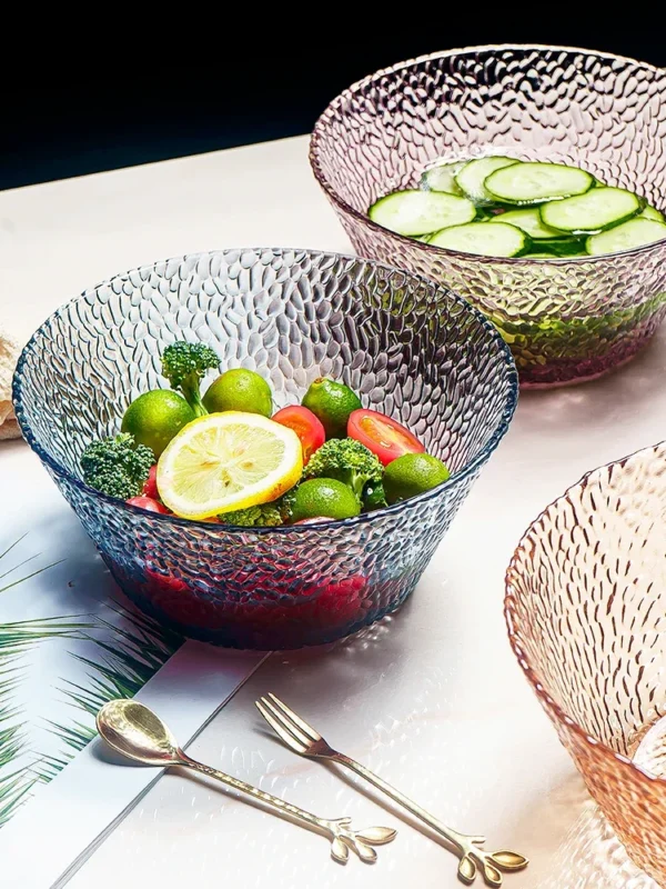 1300ml Nordic Clear Glass Salad Bowl Household Single Fruit Large Bowl Creative Cute Cutlery - Image 2