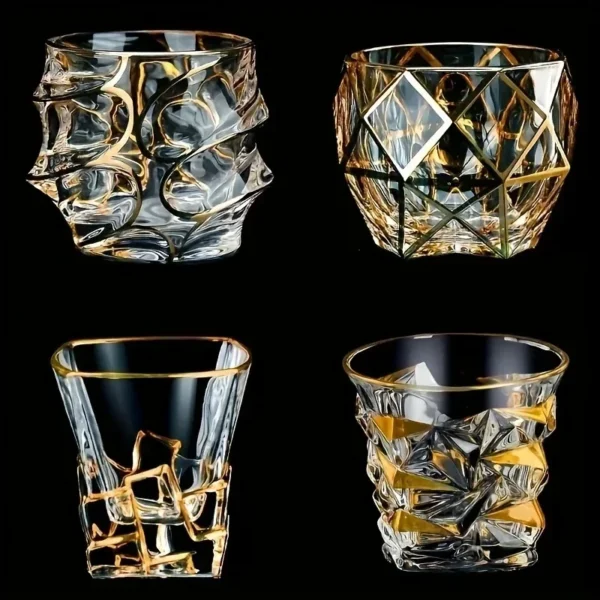 1pc Golden Line Whiskey Glasses Hand Painting Wine Set Tumbler Multi Functional Crystal Barware for Wine Whisky Beer Cocktails