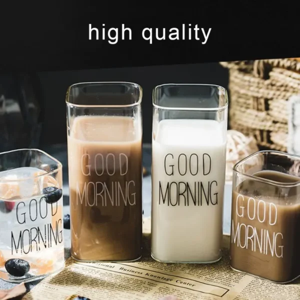 360/370ml Letter Good Morning Juice Milk Cup High Borosilicate Clear Glass Cup Heat-Resistant Water Cup Mug Kitchen Drinkware - Image 3