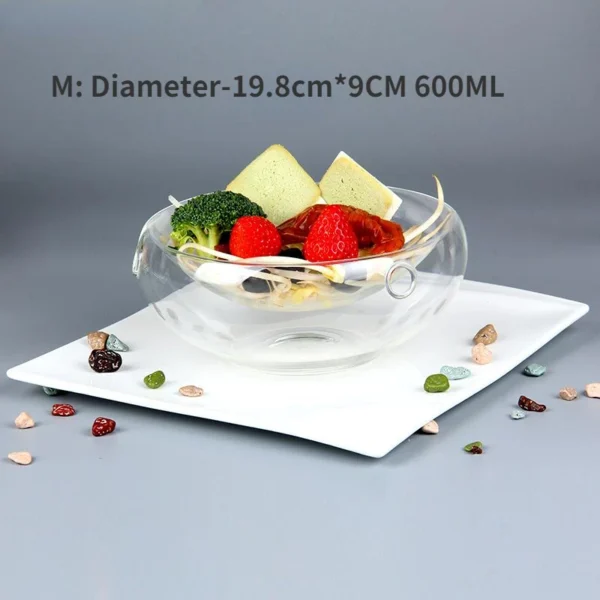 Heat Resistant Transparent Double Glass Bowl Fruit Salad Bowl Creative Hotel Specialty Dry Ice Bowl Kitchen Tableware - Image 3