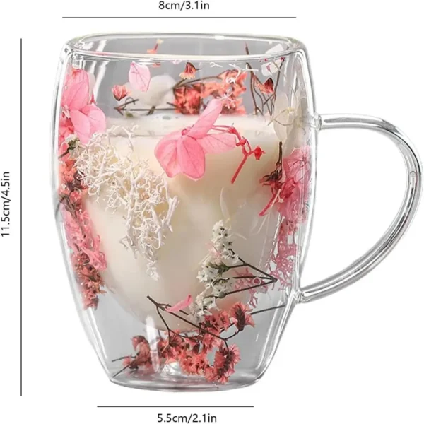 Dried Flowers Double Walled Coffee Mug 350ml Dried Flowers Glass Mugs Unique Creative Flower Mug with Handle Anti-Scalding Mug - Image 6