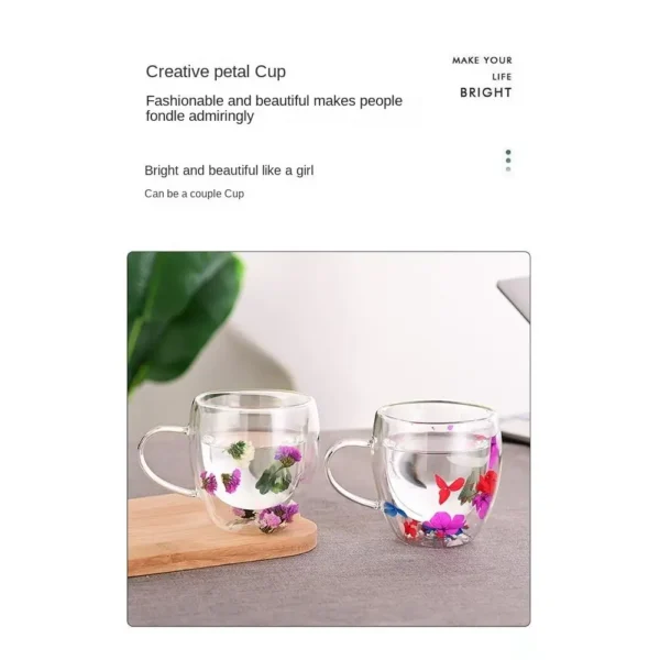 Creative Double Wall Coffee Mug Real Dried Flower Filler Glass Cups Tea Coffee Cup With Handles Heat Resistant Mug Gift - Image 2