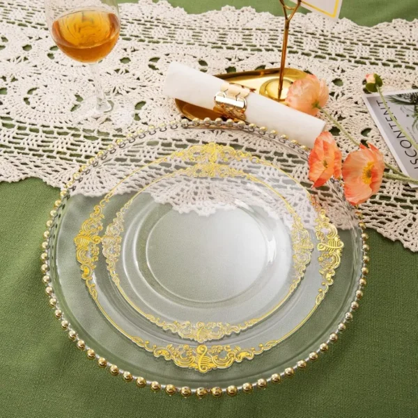 100PCS Clear and Gold Plastic Plates - Gold Plastic Plates Include 50PCS 10.25inch Dinner Plates& 50PCS 7.5inch Dessert Plates - Image 2