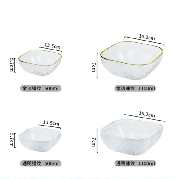 Phnom Penh Square Glass Bowl Tableware Household Fruit Bowl Dessert Salad Bowl Japanese Noodle Bowl Tableware Soup Bowl - Image 6