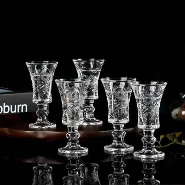 6pcs/Set Whisky Brandy Small Cup Chinese Style White Spirit Glasses 34ml Glass Crystal Goblet for Family Party Night Bar - Image 2