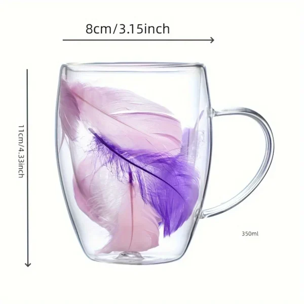 1pc 350ml Double-Walled Glass Coffee Cup with Feather Design 11.83oz Clear Heat-resistant Glass Mug for Espresso and Beverages - Image 6