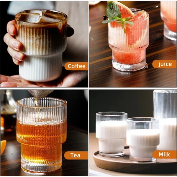 200ml-380ml Stripe Transparent Glassware Glass Cups Coffee Mug Bubble Tea Cup 1-6PCS Set for Home Bar - Image 6