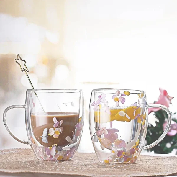 Dry Flower Double Layer Glass Cup, Creative Gift, Cute Milk Cup, Coffee Cup, Handle Mug, Heat-Resistant Cup - Image 5