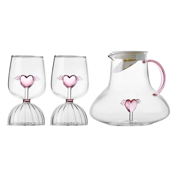 Love Angel Pink Glass Bottle Wine Glasses Cooler Transparent Large Capacity Cold Water Milk Juice Bottle Mugs