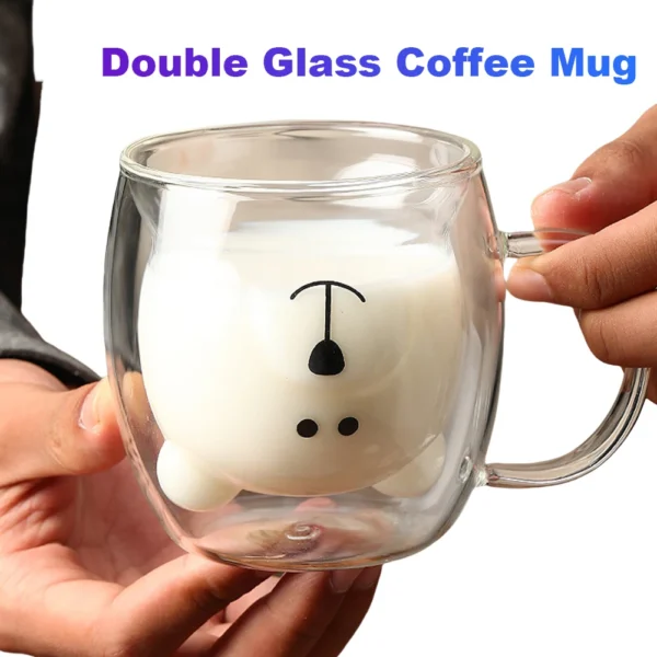 Funny Milk Cup with Handle Insulated Double Wall Glass Bear Cup Cartoon Animal Tea Milk Juice Cups Valentine Day Birthday Gifts - Image 3