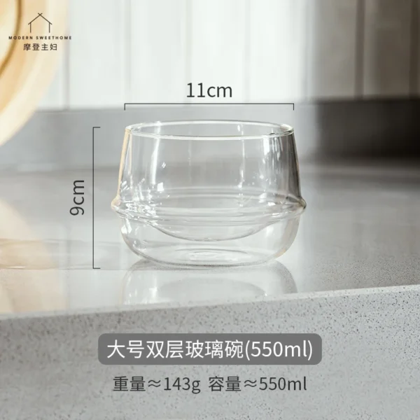 Creative Glass Breakfast Oatmeal Yogurt Bowl Fruit Salad Bowl High Temperature Resistant High Borosilicate Double LayerGlassBowl - Image 6