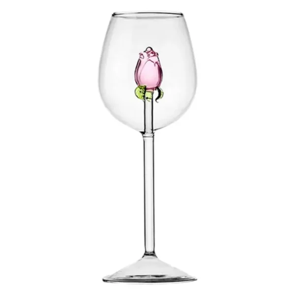 Wine Glasses with Rose Inside Stemmed Red Wine Flower Goblet Romantic Flower Wine Glassware Clear Cocktail Cup Crystal Champagne - Image 5