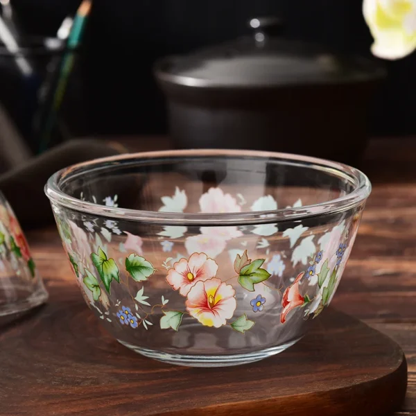 Glass Bowl Retro Flower Round Breakfast Milk Salah Large Bowl 5 Inch Thickened Rice Ramen Bowl Elegant Home Kitchen Tableware - Image 3