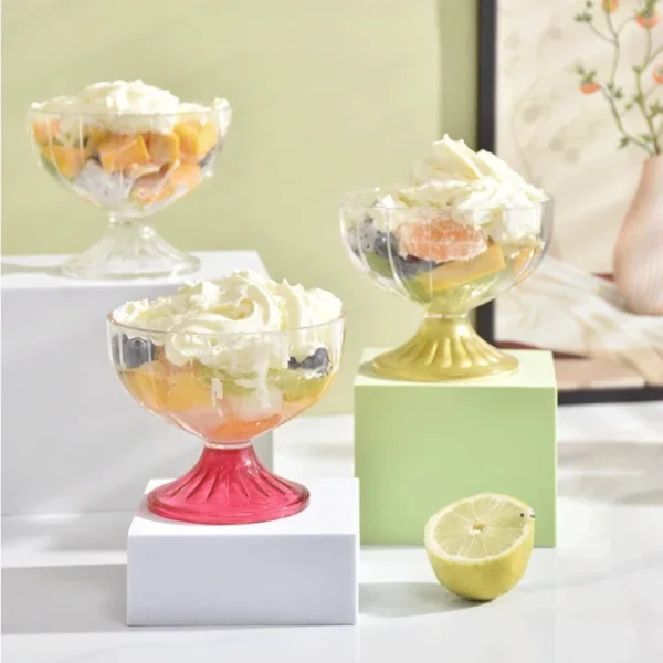 Transparent Salad Plates 250ml Clear Plastic Salad Bowl For Dessert Shake Goblet Glass Embossed Ice Cream Cup Home - Image 2