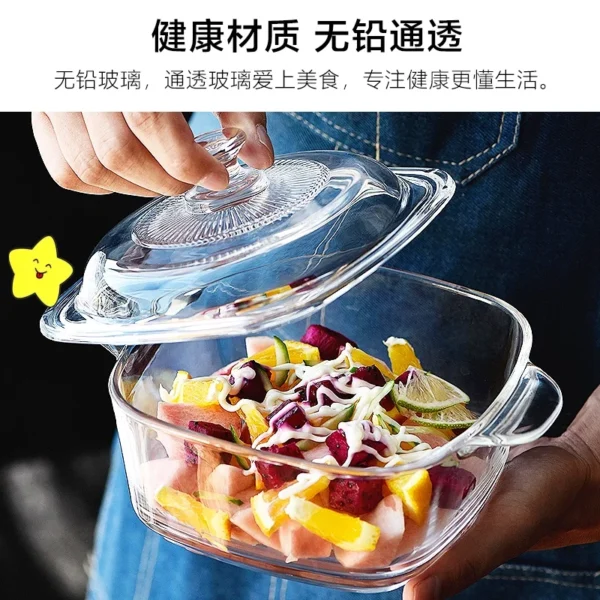 Transparent Pyrex Pot Large Household Soup Bowl with Lid Salad Bowl Microwave Oven Special Utensil Heating Instant Noodle Bowl - Image 3