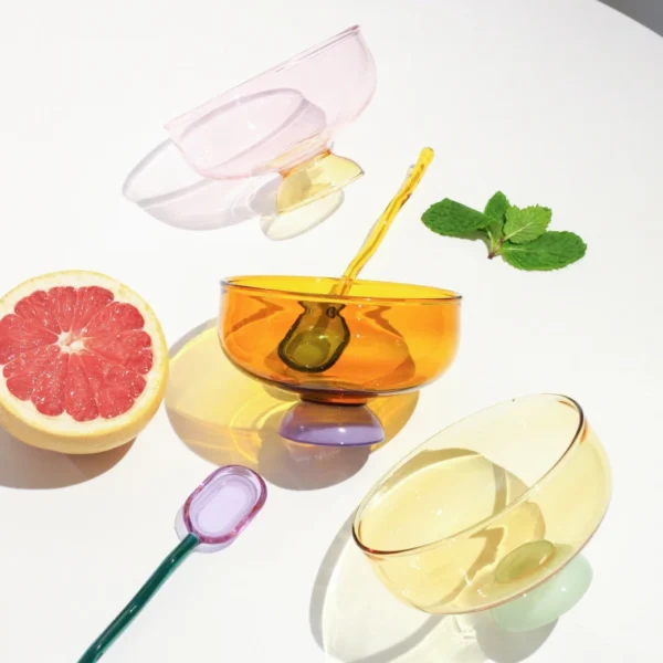 Stained Glass Transparent Goblet Bowl Spoon Set High Borosilicate Glass Bowl Fruit Salad Dessert Bowls Household Tableware - Image 2