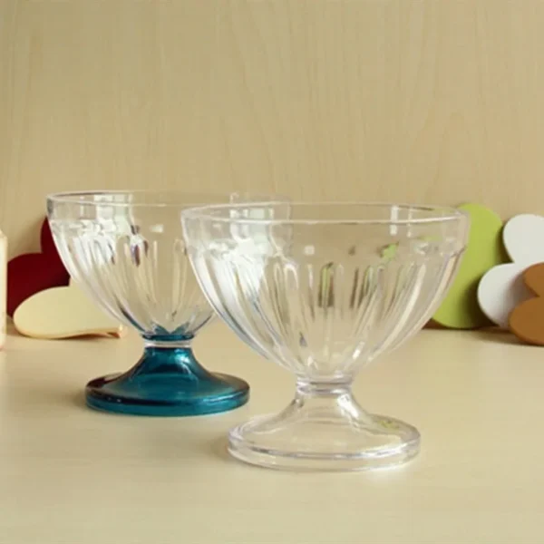 Clear Acrylic Salad Bowl for Dessert Mill Shake Goblet Glass Embossed Ice Cream Cup Transparent Creative Salad Plates 250/300Ml