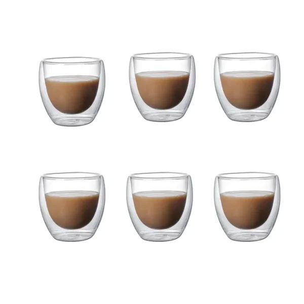 6pcs Double Wall Glass Cup 80ml Cute Mugs Coffee Cups Drinking Glasses for Drinks Personalized Mug Beer Tea Cup Set