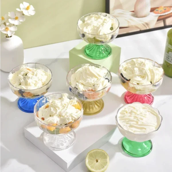 Transparent Salad Plates 250ml Clear Plastic Salad Bowl For Dessert Shake Goblet Glass Embossed Ice Cream Cup Home - Image 4