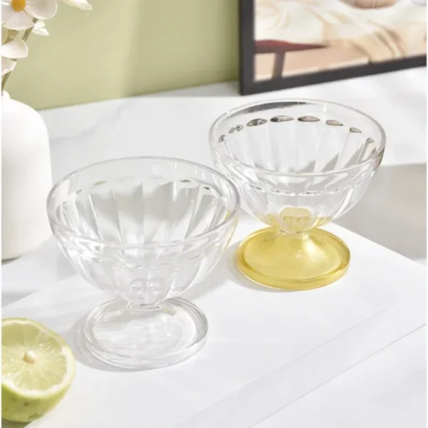 Transparent Salad Plates 250ml Clear Plastic Salad Bowl For Dessert Shake Goblet Glass Embossed Ice Cream Cup Home