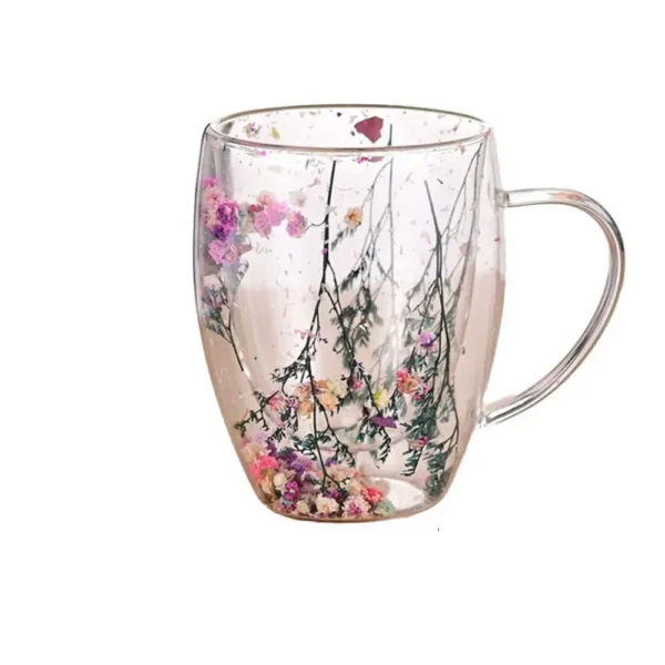 Floral Dry Flowers Cup Simple Heat Resistant Double Wall Glass Cup INS Trends High Borosilicate Glass Tea Coffee Cups - Image 4