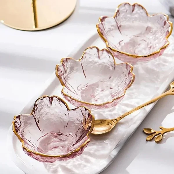 1PCS New Cherry Blossoms Seasoning Plate Small Glass Dish Nodic Gold Inlay Sauce Bowl For Ice Cream Fruit Sala Kitchen Supplies - Image 5