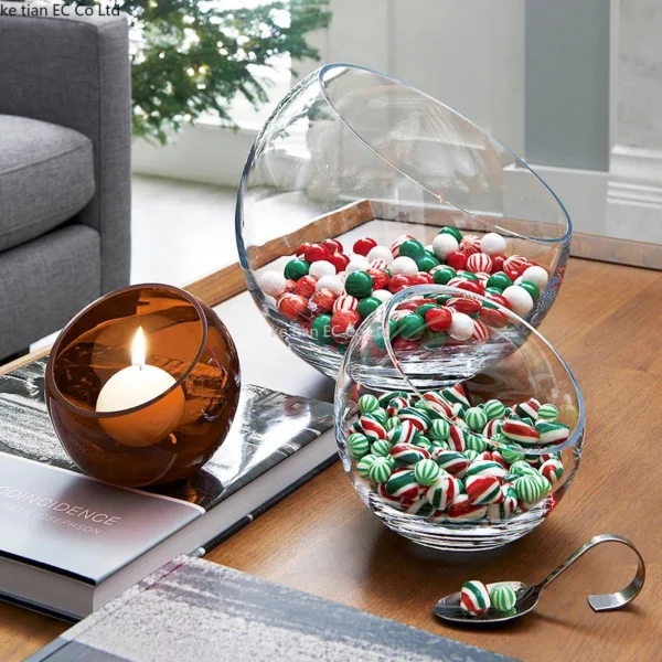 Nordic creative transparent bevel dried fruit glass bowl Modern simple snacks Candy bowl Hotel Buffet salad dressing bowl