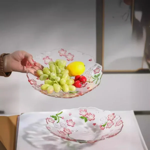 Japanese Hand-painted Cherry Blossom Glass Dessert Plate with High Aesthetic Value, Kitchen Accessories, Fruit Snack Plate - Image 3