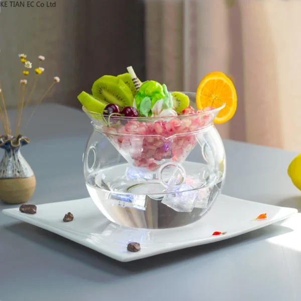 Creative Molecular Kitchen Transparent Glass Bowl Dry Ice Fruit Vegetable Salad Glass 2 in 1 Tableware