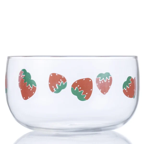 Clear Bright Glass Salad Dessert Pudding Bowl with Cute Strawberry, Watermelon, Orange Printing, High Borosilicate, 1 Piece - Image 5