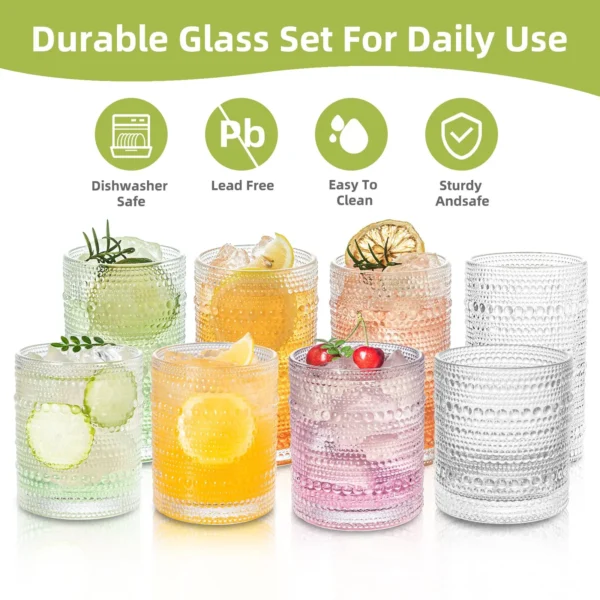 8PCS Elegant Vintage Hobnail Drinking Glasses Embossed Design Glass Cups Highball Glasses For Highballs Mojitos Cocktails Beer - Image 2