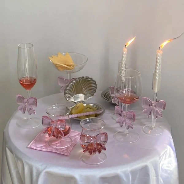 Pink Big Bow Series Glasses Cup INS Bow Handle Goblet Glass Cup Romantic Ritual Champagne Wine Glass Korean Style - Image 2