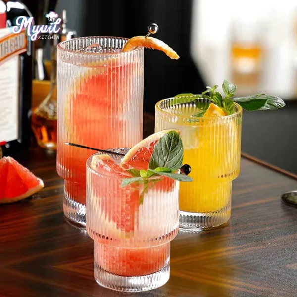 200ml-380ml Stripe Transparent Glassware Glass Cups Coffee Mug Bubble Tea Cup 1-6PCS Set for Home Bar