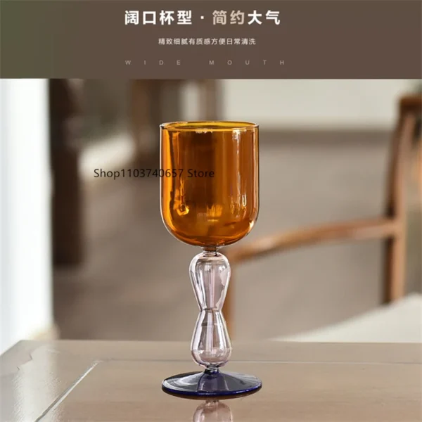 European-style Retro Special-shaped Handle Glass Creative Contrast Color High Foot Red Wine Glass Household Simple Beverage Cup - Image 3