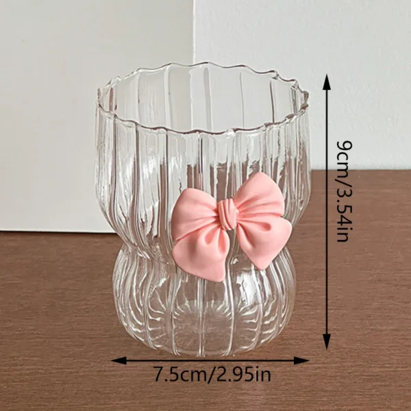 Pink Bow Glass Cute Water Cup Cartoon Bow Glass Cup Striped Cute Doodle Coffee Mug Household Fruit Tea Lemonade Girls Gift - Image 6