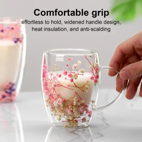 Dry Flower Cup real dried flowers Double Wall Glass Cup Coffee Mug Dried Flower Filler Glass Cups Tea Coffee Cups With Handle - Image 4