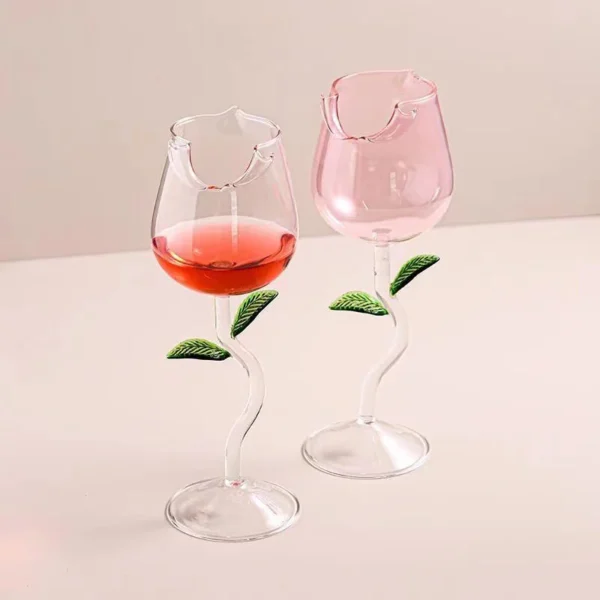 Rose-Shaped Red Wine Glasses Rose Shape Wine Glass With Colored Rose Leaves 150/400ml Rose Shaped Red Wine Goblet Cocktail Cup - Image 5