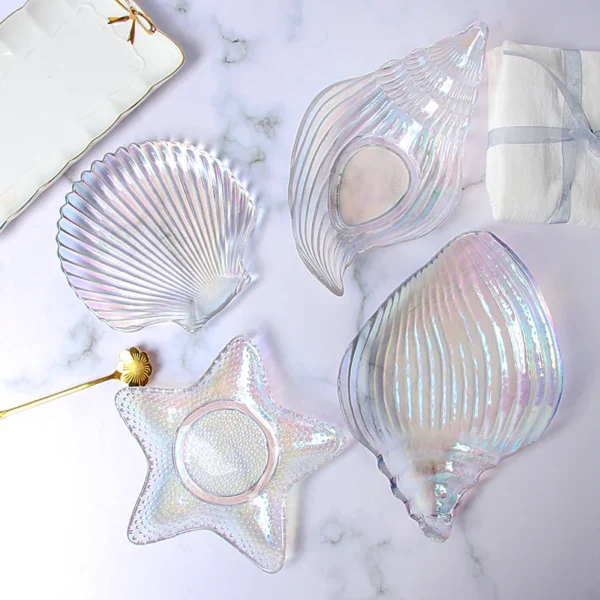 1 Pc Ocean Glass Plate Irregular Meal Plate Dessert Salad Plate Dried Fruit Snack Decoration Sea Snail Sea Star Shell Plate