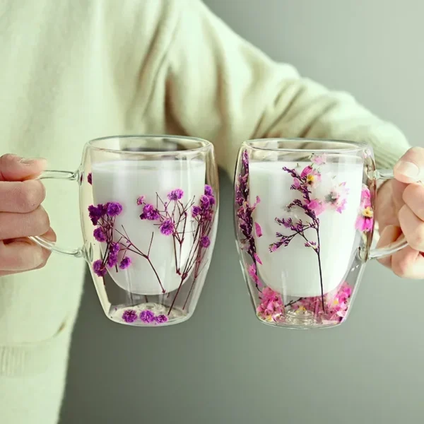 Double Layer Glass Cup Creative Flower Pattern Coffee Mug High Borosilicate Insulated Cup Kitchen Accessories Home Drinkware - Image 3