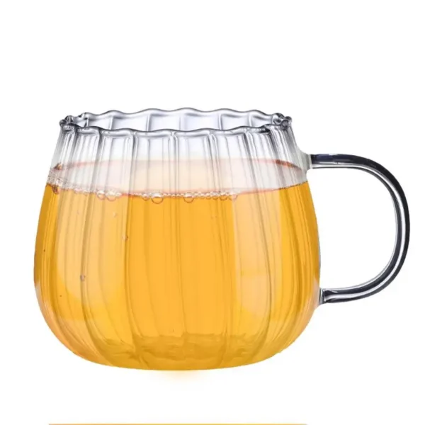 Glass Mugs Tea Cups Cappuccino Latte 400ML Convex Large Capacity Glass Mugs Dishwasher Safe With Handle Pumpkin shape mug ﻿