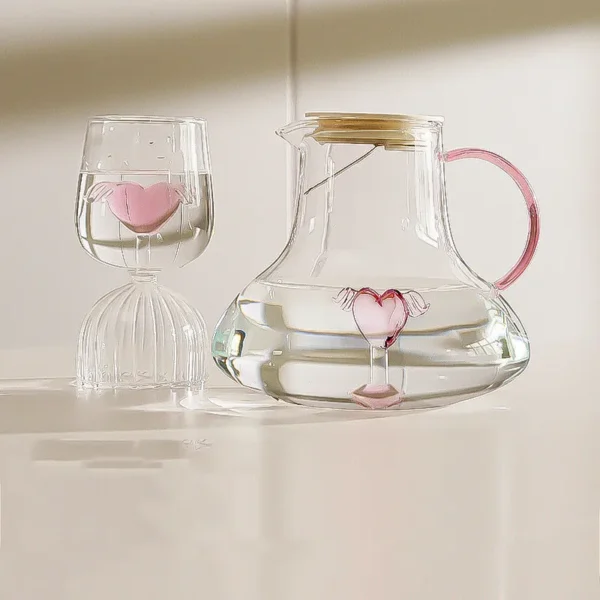 Love Angel Pink Glass Bottle Wine Glasses Cooler Transparent Large Capacity Cold Water Milk Juice Bottle Mugs - Image 6