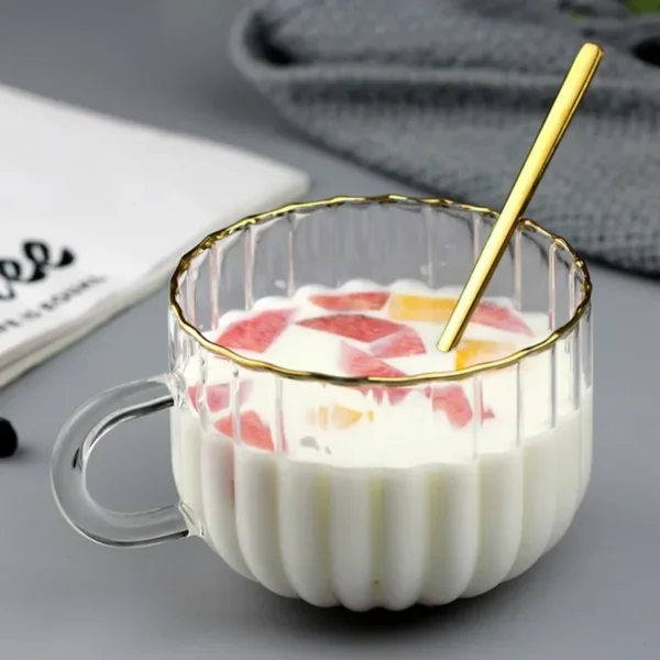 Transparent Glass Breakfast Cup Coffee Tea Mug Drink Dessert Breakfast Milk Cup Household Handle Large Capacity Coffee Cup New