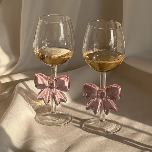 Pink Big Bow Series Glasses Cup INS Bow Handle Goblet Glass Cup Romantic Ritual Champagne Wine Glass Korean Style