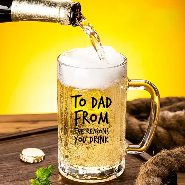 Dad's Favorite Glass Beer Mug - Reusable, Thick-Bottomed for Draft Beer, Juice & Milk - Perfect Father's Day Gift,